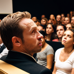 **

> A speaker confidently answering a challenging question during a presentation. The background shows a diverse audience looking engaged. Emphasis on the speaker's calm demeanor and thoughtful expression, visualizing the concept of "question filter" and positive response conversion. Soft, warm lighting.

**