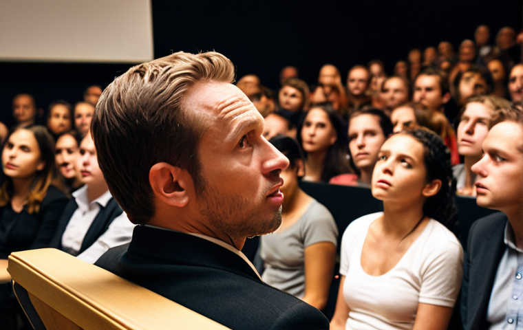 **

> A speaker confidently answering a challenging question during a presentation. The background shows a diverse audience looking engaged. Emphasis on the speaker's calm demeanor and thoughtful expression, visualizing the concept of "question filter" and positive response conversion. Soft, warm lighting.

**