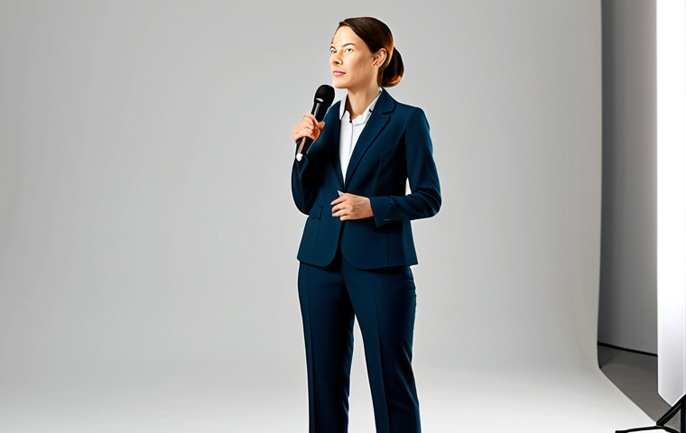 **

"A businesswoman in a professional blazer and modest slacks, standing confidently at a conference, holding a microphone, delivering an impromptu speech, bright lighting, engaged audience, fully clothed, appropriate attire, safe for work, perfect anatomy, natural proportions, professional setting, family-friendly."

**