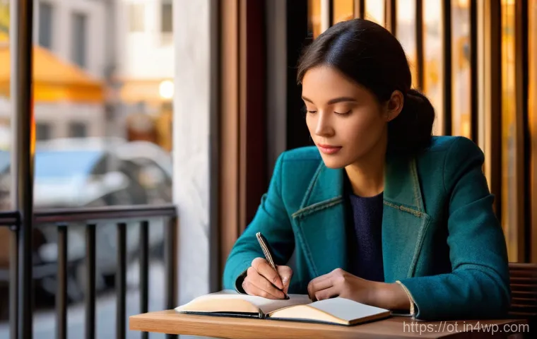 즉흥 스피치에서의 창의적 아이디어 발상 - **Prompt 1: "The Inspiration Seeker's Journal"**
    A young, diverse individual, perhaps a woman in...