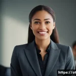 즉흥 스피치의 감정 조절 전략 - A professional woman giving an impromptu speech in a modern conference room. She is initially caught...